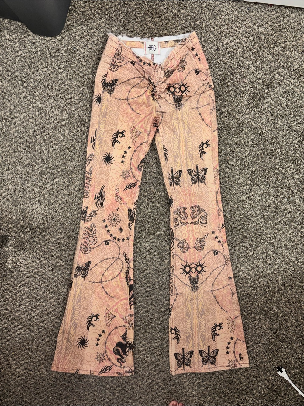 BDG Ruched Dipped V Flare Tattoo Print Jeans Urban Outfitters